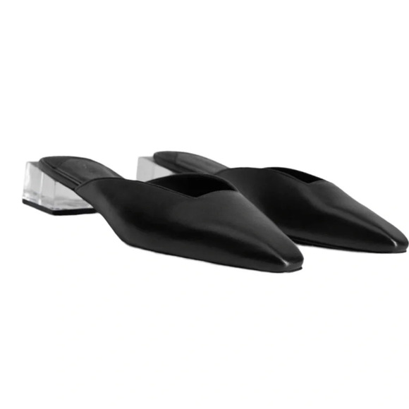 Mango Violeta black leather geometric  clear heels mules Sz 40 - Picture 16 of 16